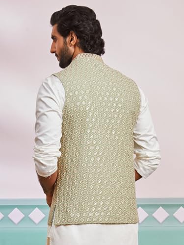 Image of VASTRAMAY Men's Embroidered Nehru Jacket - Festive Ethnic Waistcoat for Festive, Wedding, Party & Traditional Occasion Outfit