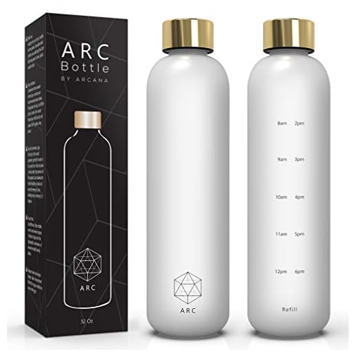 ARCANA Arc Bottle Water Bottle With Time Marker - Motivational Water Bottles With Times To Drink - BPA Free Frosted Plastic - Gym, Sports, Outdoors (32oz, clear)