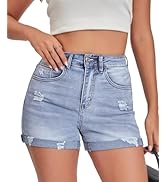 VIPONES Jean Shorts Womens High Waisted Stretch Denim Shorts Casual Frayed Summer Shorts for Wome...