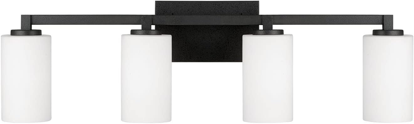 Capital Lighting 119841BI-545 Ravenwood Soft White Glass Cylinder Vanity Lights for Bathroom, 4-Light 400 Total Watts, 10" H x 33" W, Black Iron