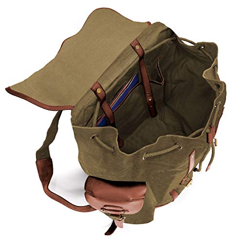 Foto von DRAKENSBERG Rucksack 'Henry' aus Canvas, Leder für Herren, Damen, Wanderruck im alpinen Vintage-Design, 30L - Oliv-Grün, DR00127