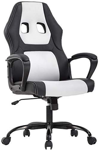 Office Chair Ergonomic PC Gaming Chair Desk Chair Executive Task Computer Chair Back Support Modern Executive Adjustable Arms Rolling Swivel Chair for Adults,White