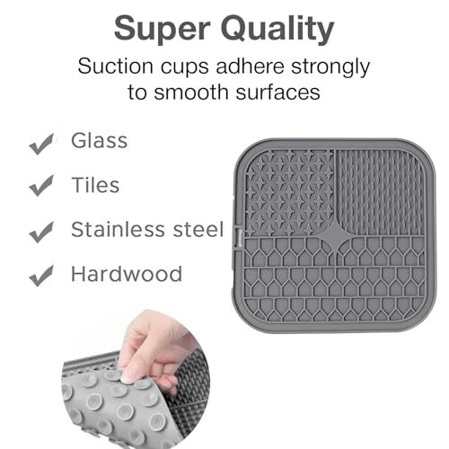 Image of Licking Mat for Dogs and Cats | Premium Lick Mat Suction Cups | Anxiety and Boredom Relief | Slow Feeding Mat Puzzle Toy | Food Grade Silicone Distraction Toy (Grey)