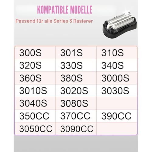 2 Stück Series 3 32B Rasierköpfe kompatibel mit Br**n S3 3040s 3000s 3050cc 3010s 3070cc 3080s 3090s 310s 3020s 330s 370cc-4 380s-4