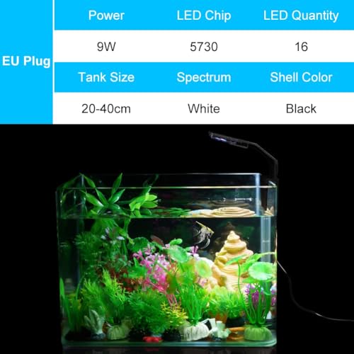 Adiwo Aquarium LED Beleuchtung 3 Farben, 9W 600LM, 16 LEDs für Wasserpflanzen und Fische - 220V 50-60Hz Licht für Aquarien, Schwarz