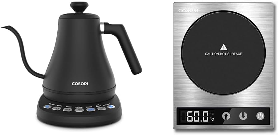 COSORI Electric Gooseneck Kettle Smart Bluetooth with Variable Temperature Control, Black & Pour Over Coffee Maker with Double-layer Stainless Steel Filter, 34 Ounce