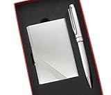 Men's Gift Idea - Personalized Silver Business Card Case & Pen