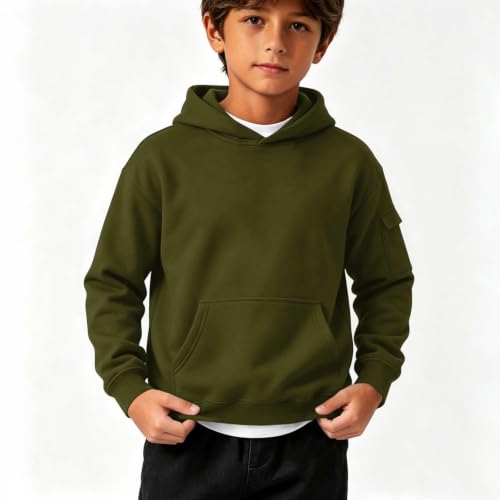 Boy Hoodie Boys Hoodies Long Sleeve Oversized Sweatshirt with Kangaroo Pocket Pullover Back To School Outfits for Girls Soft Autumn Capsule Wardrobe Sudadera Para Niños Army Green - image 2