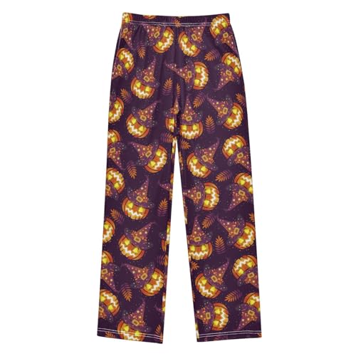Pumpkin with Lamb Boys Long Pants Soft Trousers Elastic Waist Kids Lounge Bottoms with Pockets S-XL