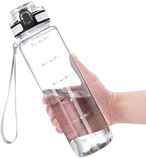 OLDLEY Sports Water Bottle 1L, 1000ml Motivational Water Bottle Drinks Bottle with Time Markings Leak Proof Drink & Lock Cover, BPA Free for Kids Boys Girls Adults Gym School Cycling