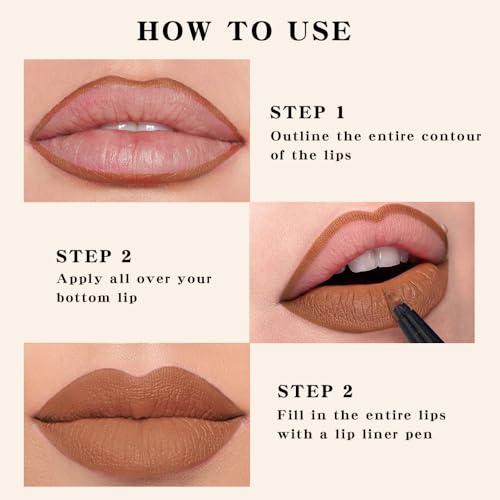 Image of evpct Longwear Liquid Lip Liner Stain Marker Pen Long Lasting Waterproof, Nude Light Brown Matte Semi Permanent 24 Hour Lip Liner and Lipstick Combo, Color Stay Lipliner All Day, Lips Stain peel off