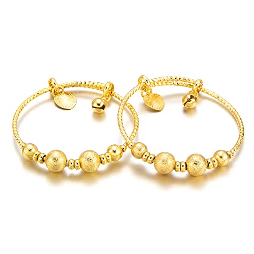 Ethlyn 2Pcs/Lot Baby Bangles For Infant Boys Girls Gold Plated Beads Bells Toddlers Bangles Bracelets (My675) #TOP26