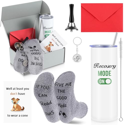 5 Pcs Funny Get Well Soon Gifts for Women Men,Include 20oz Hospital Mug Hand Bell Funny Recovery Socks Keychain and Cards for Chemo Patients After Surgery Gifts