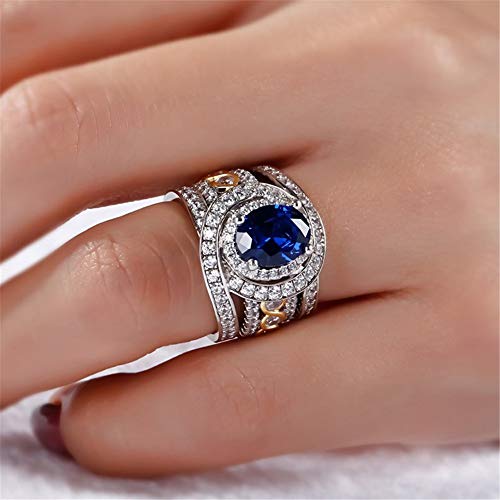 Jeulia Oval Solitaire Engagement Silver Ring: Sterling Bridal Ring Sets Sapphire Blue Cubic Zirconia Wedding Eternity Band With Jewelry Box (Blue, 5.5) #TOP1