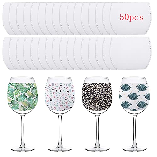 WACAR 50pcs Sublimation Blanks Wine Glass Sleeve Neoprene Wine Glass Sleeve Sublimation Insulator Cover for DIY Wine Glass Sublimation Ornaments Supplies, 4.3 x 3.3 Inch