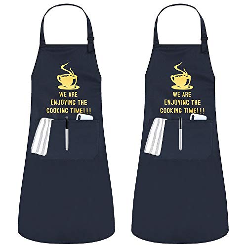 JSDing Delantal Cocina Mujer Hombre (2 Piezas) Impermeables Cocina Delantale con Bolsillo...