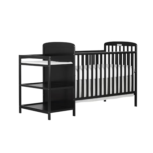 Image of Dream On Me Anna 3-in-1 Full-Size Crib and Changing Table Combo in Black, Greenguard Gold Certified, Non-Toxic Finishes, includes 1" Changing Pad, Wooden Nursery Furniture