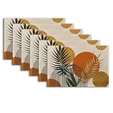 Abstract Geometric Placemats Set of 6,Tropical Plant Leaves Boho Heat Resistant Non Slip Table Mats,Washable Wipe Clean Dining Placemats 12 x 18 Inches