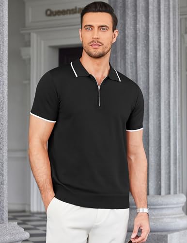 COOFANDY Men's Zipper Polo Shirt Casual Knit Short Sleeve Polo T Shirt Classic Fit Shirts3