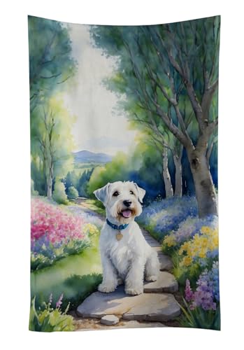 Caroline's Treasures Sealyham Terrier Spring Path Kitchen Towel Dish Cloths Guest Hand Towel Decorative Bathroom Towel for Face,Tea, Dishcloth, Kitchen and Bath
