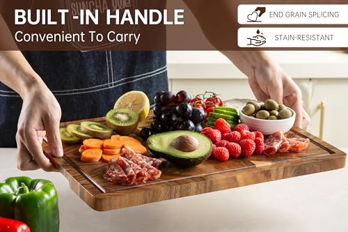 Image of THETCHRY Walnut Cutting Boards for Kitchen, End Grain Wooden Chopping Board with Juice Groove, Charcuterie Butcher Block for Meal Prep & Serving with Gift Box, 16.5 inch x 11.6 inch x 0.8 inch