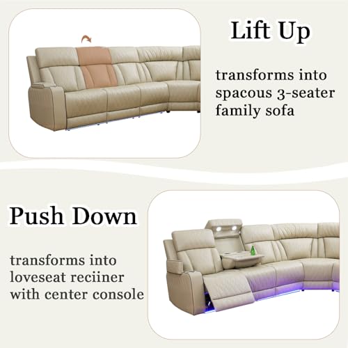 Image of Power Recliner Sectional Sofa Set with LED, Luxury Breathing Leather Sectional Reclining Corner Couch Set, L-Shaped Sofa Couch Set with Cup Holders /Storage for Living Room