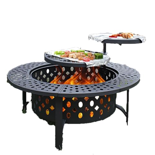 Braciere con girarrosto a 360° | Caminetto da Giardino Multifunzionale | Attizzatoio con Coperchio e Rete antincendio per Grigliare, Riscaldare cibi,Nero