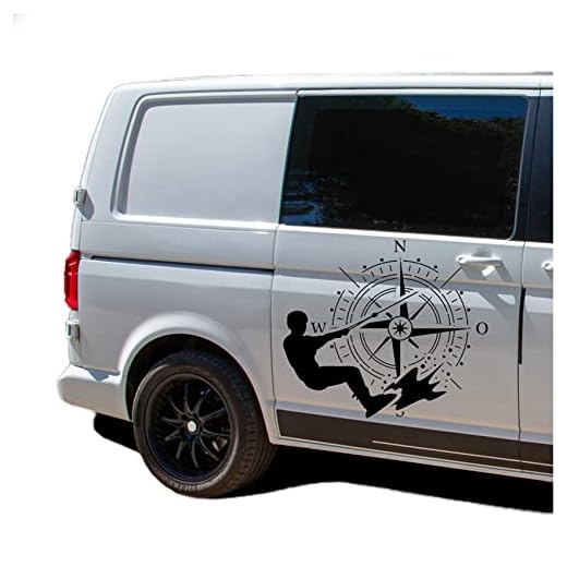 Autoaufkleber Kompass Sport Wakeboard 60x69cm Windrose Sticker Folie für Auto Wohnwagen Anhänger Aufkleber Selbstklebend Kfz Zubehör KX072 KX073 (Kompass schwarz, Wakeboard Schwarz)