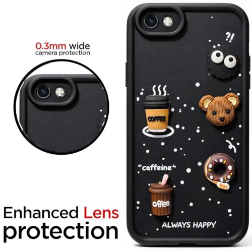 Image of Bintage Cute Fun Ball | Taddy Cartoon 3D Smiley Coffee Cup | Milk Donut | Full Protection Rubber Back Cover Compatible for Vivo 1812 / Vivo Y81i - Black
