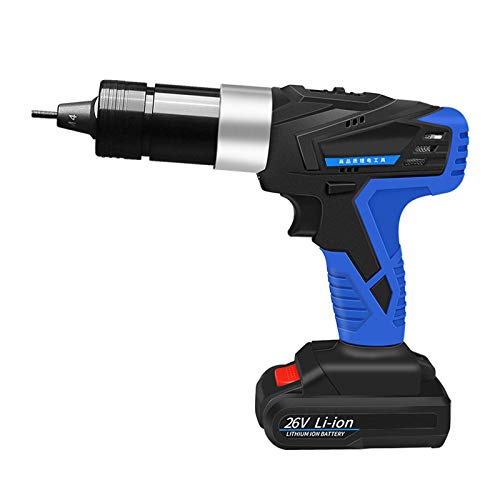 26V Portable Cordless Electric Rivet Gun, Rechargeable Riveter Battery Riveting Tool Pull Rivet Nut Tool 2 Battery,M10