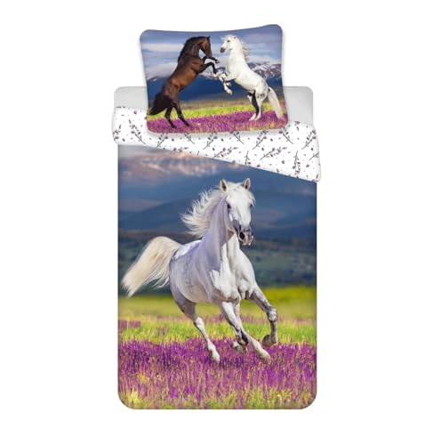 Jerry Fabrics Parure de lit cheval pour enfant - Housse de couette de 140 x 200 cm - Taie d'oreiller de 70 x 90 cm - 100 % coton