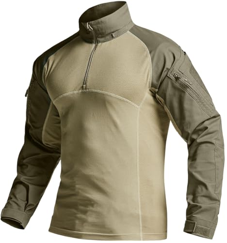 Image of CQR Men's Tactical Combat Shirt, 1 /4 Zip Long Sleeve Breathable Military BDU Training Top for Shooting, Hunting, Range Use