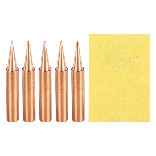 Image of MECCANIXITY 5 Pcs 900M Soldering Iron Tips Copper Non-magnetic Welding Head with Cleaning Sponge Pad Replacement for Solder Station Tip (900M-T-0.8D)