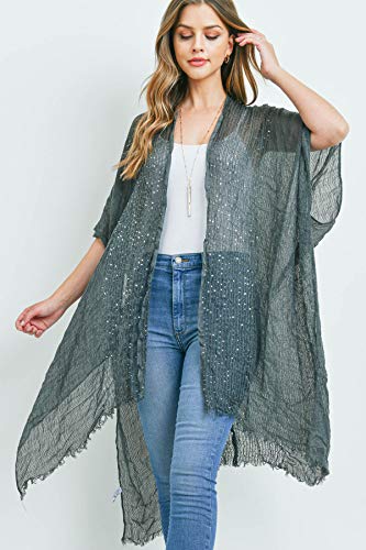 Image of RIAH FASHION Bohemian Sequin Glitter Shawl Wrap Poncho - Kimono Cardigan, Sparkly Metallic Mesh Scarf, Open Knit Crochet