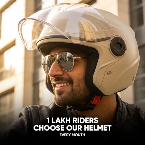 Image of TVS ACE ISI Certified Open face Unisex Helmet with Full Coverage Visor Available in 8 Colors | Lightweight Comfort-Fit Microfiber Liner Equipped with Quick Release Chin Strap