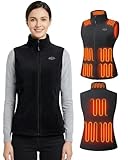 Topdot Heizweste Damen Fleece mit Powerbank 7.4V 16000mAh, 10 Heizzonen Beheizbare Weste mit 3 Temperaturstufen, Leichte Elektrische Beheizte Weste für Radfahren, Camping & Outdoor-Arbeit,Schwarz,S
