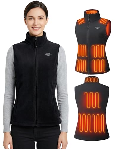 Topdot Heizweste Damen Fleece mit Powerbank 7.4V 16000mAh 10 Heizzonen Beheizbare Weste mit 3 Temperaturstufen Leichte Elektrische Beheizte Weste für Radfahren Camping & Outdoor-Arbeit
