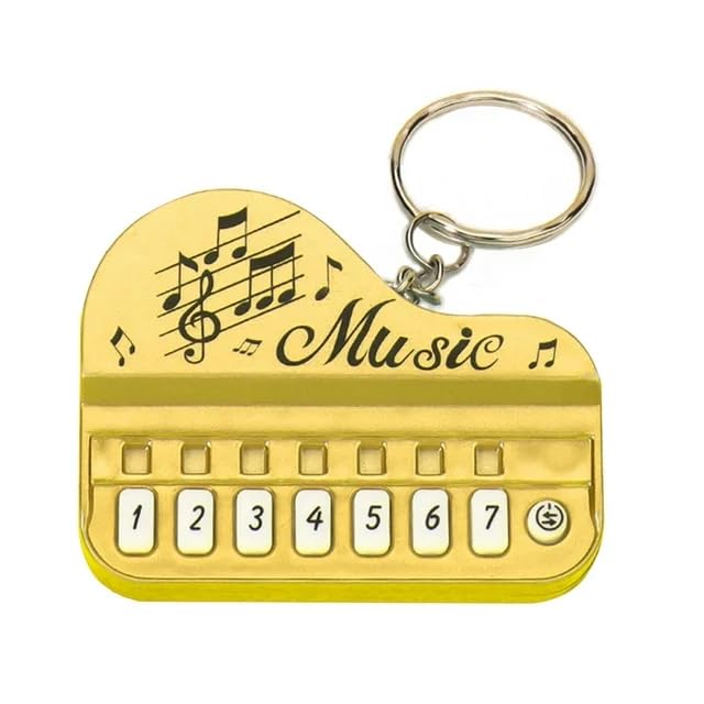 Gold Micro Piano Keychain Portable Keyboards Instrument Keychains Mini Electronic Keyboards Keychain with Lights Pianos and Keyboards Car