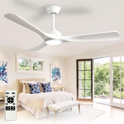 BvenuBigLite Outdoor Ceiling Fan with Light: 52 Inch 3 Blade Outdoor Fans for Patios - Modern White Ceiling Fan with Dimmable Light Remote APP Control Ultra Quiet Reversible DC Motor Timer