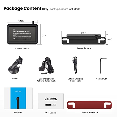 AUTO-VOX Digital Kabellos Rückfahrkamera Set, Unterstützt 2 Kameras zur Einparken/Überwachung,...