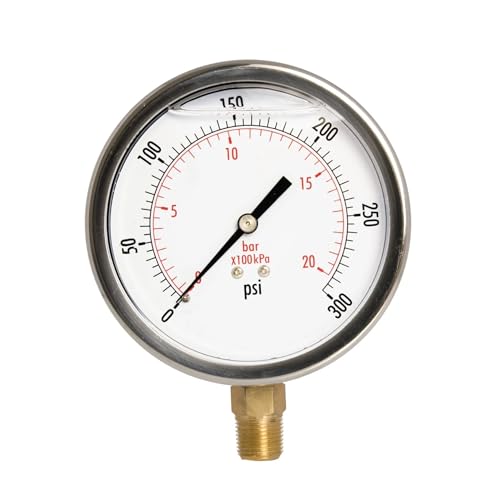 Manomètre de pression d'huile hydraulique acier inoxydable 3/8 NPT montage bas 300 PSI