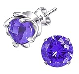 Earrings Bella.Vida Womens Sterling Silver Simulated Birthstone Cubic Zirconia Studs for Sensitive Ears 7mm