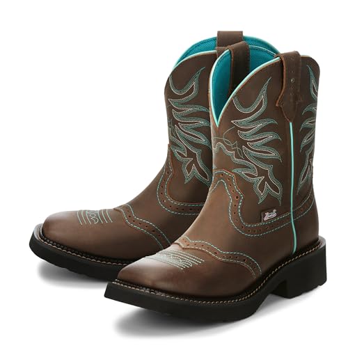 Justin Mandra 8” Western Boots for Women - Durable Cowhide Leather Square Toe Cowgirl Boots with Vivid Stitching, J-Flex Comfort & Non-Slip Outsoles, Chocolate - 8 B