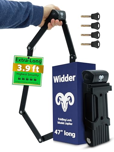 WIDDER Very Long [47'] Security Folding Lock - Foldable Bicycle Lock with 4 Keys & Frame Mount...
