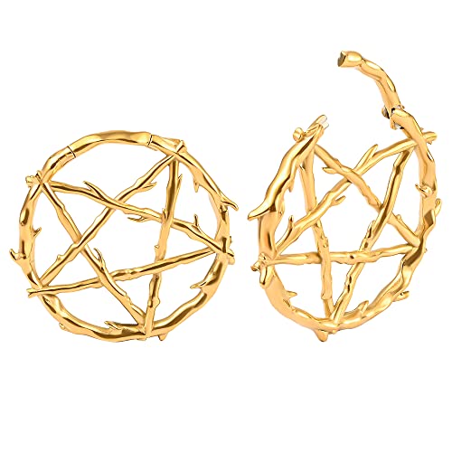 Vankula 2PCS Fashion Pentagram Wreath Hypoallergenic Stainless Steel Plugs Ear Weight 6g Gauges Tunnels Piercing Expander Stretchers Body Jewelry (Gold, 6g(4mm))