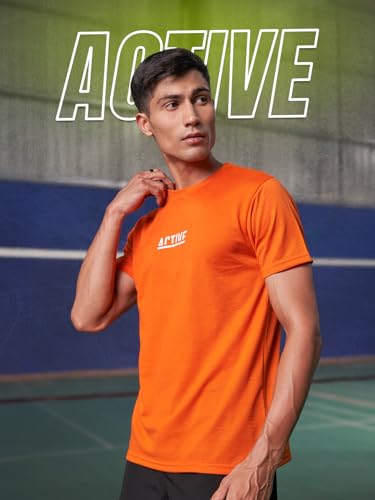 Image of FitMonkey Sports Crew Neck Stretchable Dry Fit T Shirt | Regular Fit Textured T Shirt for Men |Sport T Shirt for Men | Quick Dry Technology with Moisture Control |Breathable & Lightweight