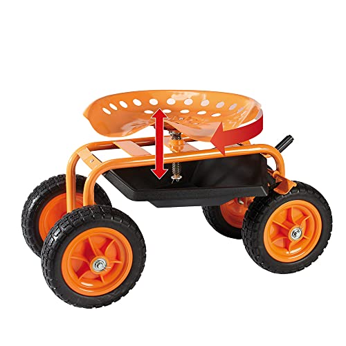 Profi-Partner Rollbarer Arbeitssitz/Rollsitz für Gartenarbeit, fahrbarer Sitz, Werkstattwagen, Hocker mit Rollen, belastbar bis 150 kg, Feststellbremse, drehbar um 360°