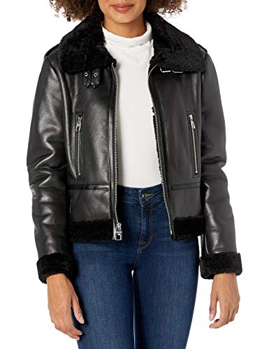Kensie Women's 22" Faux Shearling Bomber Jacket, Black, Xl #TOP24