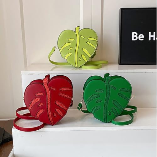 Exquisite Monstera Leaf Shaped Crossbody Shoulder Bag for Women, PU Leather Japanese Cartoon Funny Plant Leaves Clutch Purse 6