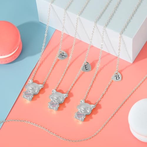 Gifts for Girls Necklace, Cat Heart Pendant Necklace for Jewelry Initial Necklace for Girl Birthday Christmas Gifts4